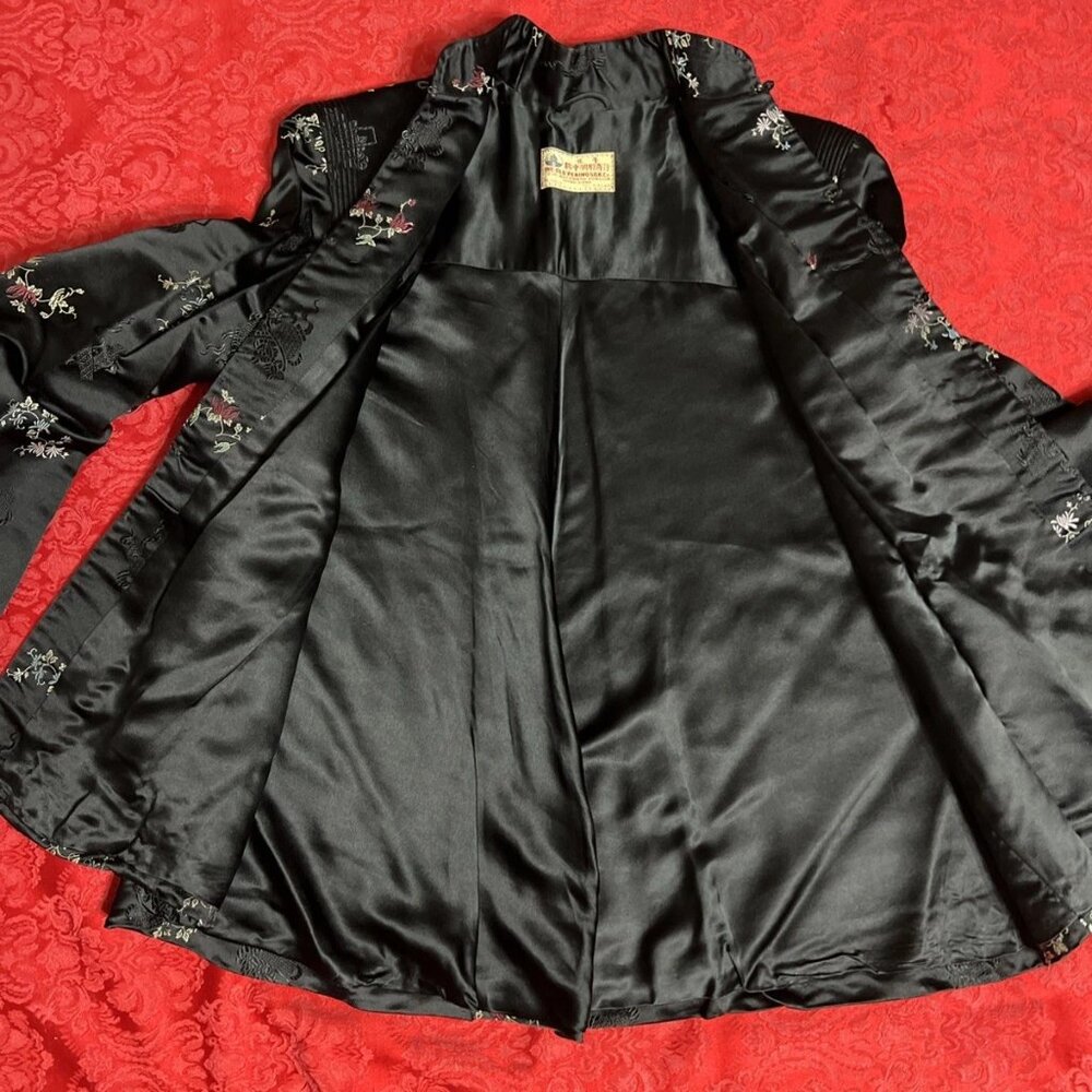 Vintage Chinese Silk Jacket Women’s L Old Peking Silk Co Hong Kong Black - Picture 6 of 9